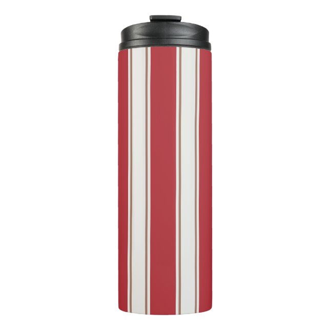 Garrafa Térmica Listras Clássicas de Rato Vermelho, Branco e Mocha (Frente)