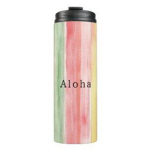 Garrafa Térmica Listras de Hortelã Rosa Amarelo Aloha