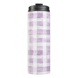 Garrafa Térmica Listras de Xadrez Branco Roxo