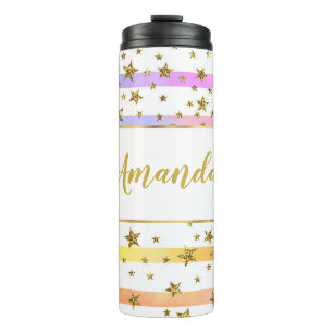 Garrafa Térmica Listras e estrelas femininas personalizadas