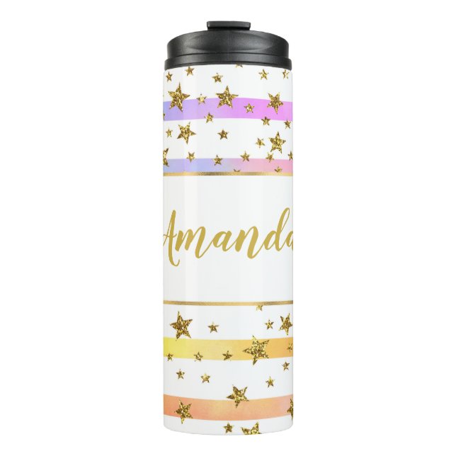 Garrafa Térmica Listras e estrelas femininas personalizadas (Frente)