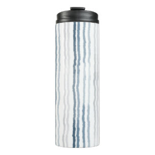 Garrafa Térmica Listras Finas de Aquarela, Azul Xisto, Cinza, Bran