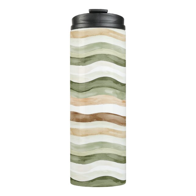 Garrafa Térmica Listras Marrom Creme Verde (Frente)