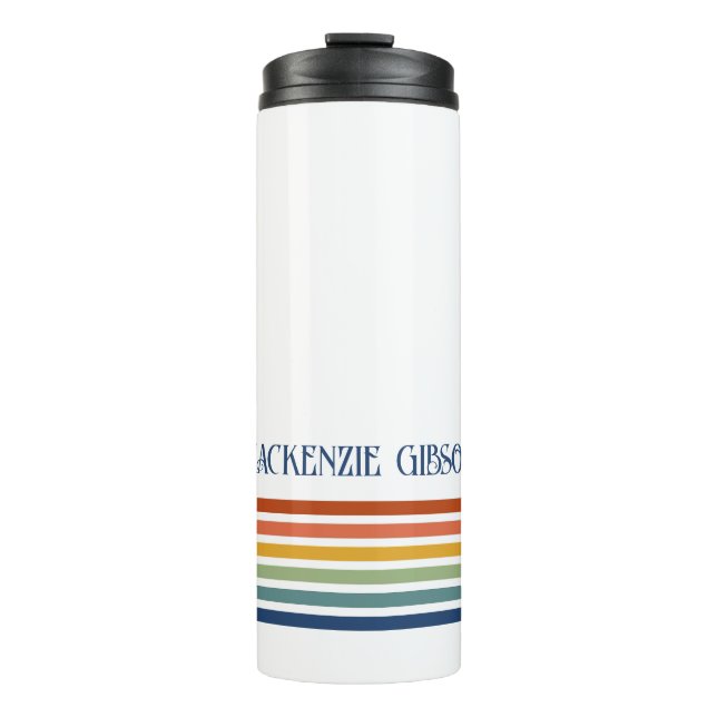 Garrafa Térmica Listras Minimalistas Monogramadas Retrô (Frente)
