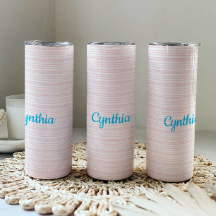 Garrafa Térmica Listras quadradas rosa e branco