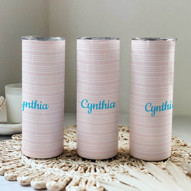 Garrafa Térmica Listras quadradas rosa e branco (Criador carregado)