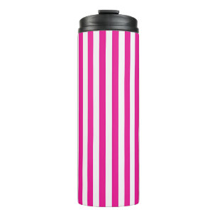 Garrafa Térmica Listras Verticais Rosa Quente e Branco Minimalista