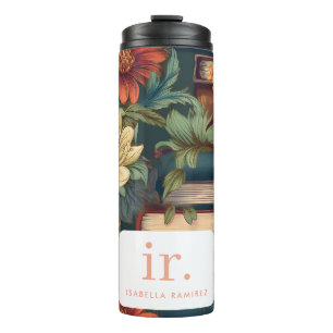 Garrafa Térmica Livros e flores personalizados com nome e monogram