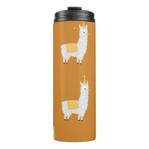 Garrafa Térmica Llama, fundo laranja: padrão de aniversário.