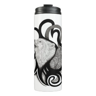 Garrafa Térmica Lobo Branco com Arte Tribal Raven