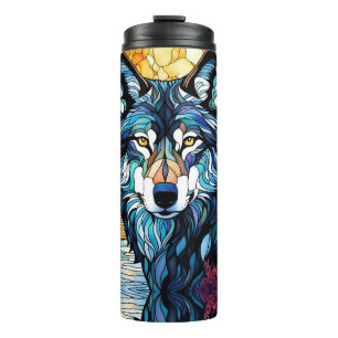 Garrafa Térmica Lobo cinza na Floresta de Vidro Estreito