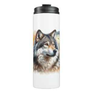 Garrafa Térmica Lobo Majestoso no outono: Beleza da Natureza Liber