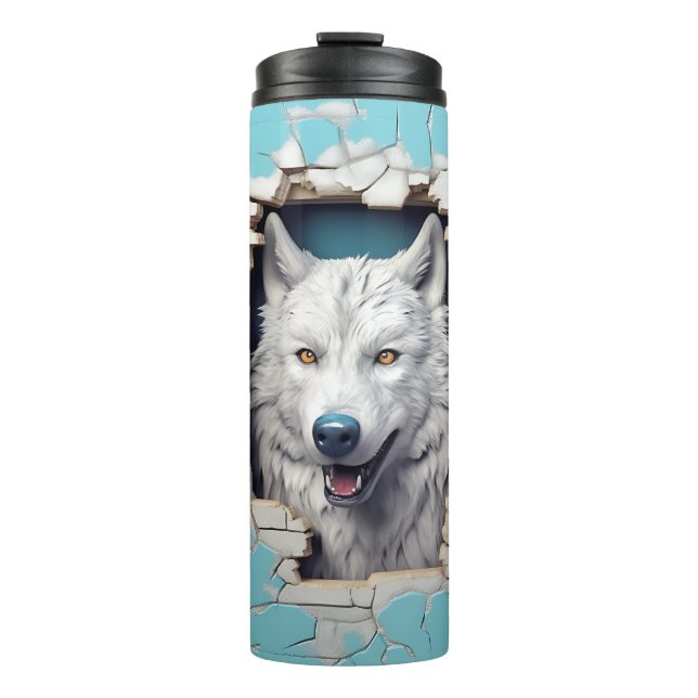 Garrafa Térmica Lobo Moderno - Azul Animal 3D (Frente)