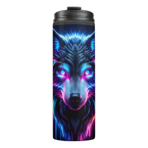 Garrafa Térmica Lobo Neon Olhos Brilhantes Animal Futurista Cyberp