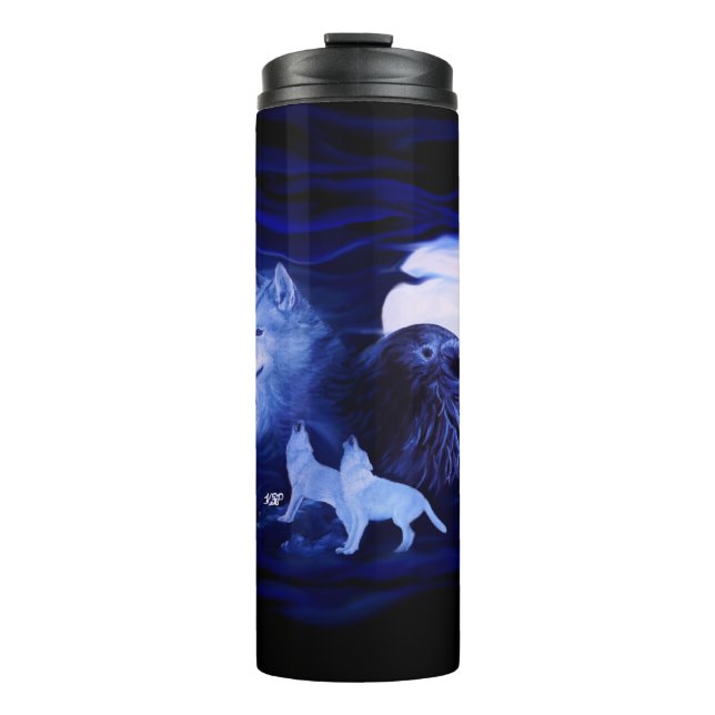 Garrafa Térmica Lobos e Raven com lua de cheio (Frente)