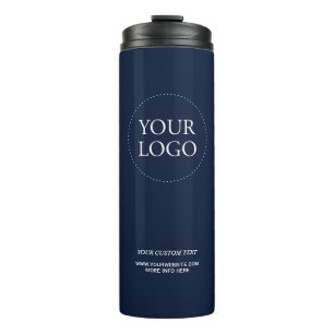 Garrafa Térmica Logotipo Empresarial Minimalista Marinho Simples c