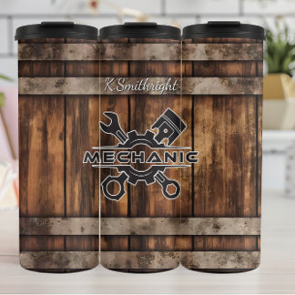 Garrafa Térmica Logotipo mecânico Madeira barril Rustic