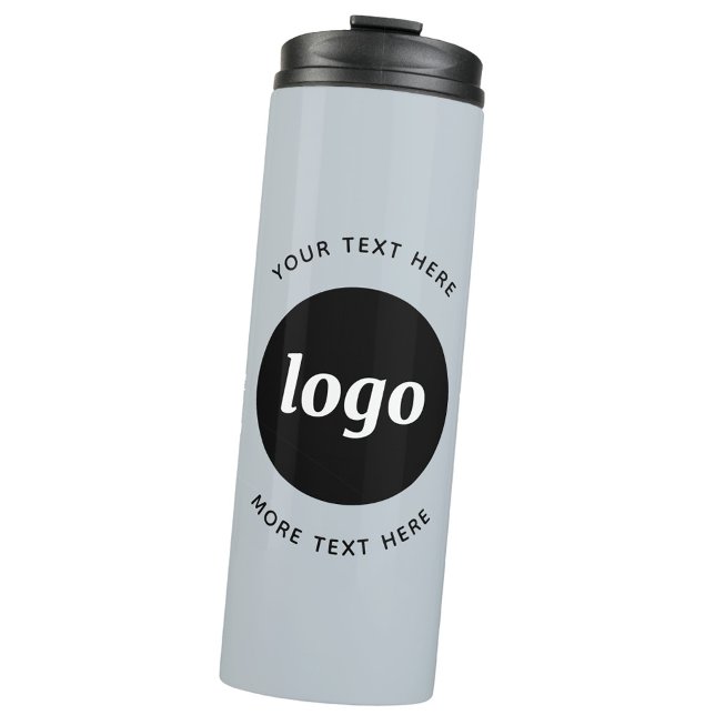 Garrafa Térmica Logotipo Simples Com Texto Azul Pó Empresa (Logo with custom text business promotional powder blue thermal water bottle)