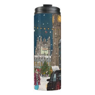 Garrafa Térmica Londres Noite de Natal Cityscape com inspiração re