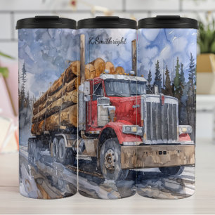 Garrafa Térmica Lumber Truck Winter Forest Watercolor