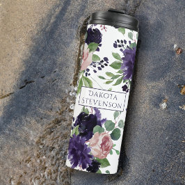 Garrafa Térmica Lush Blossoms | Monograma de padrão roxo e rosa