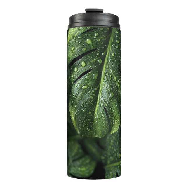 Garrafa Térmica Lush Monstera Leaves with Morning Dew Drops (Frente)