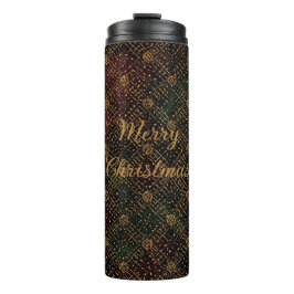 Garrafa Térmica Luxo, Padrão de Natal, Feliz Natal Dourado 