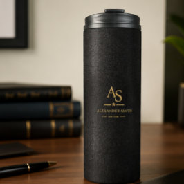 Garrafa Térmica Luxury Black Leather Gold Monogram Business Brand