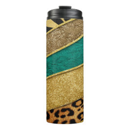 Garrafa Térmica Luxury Emerald & Gold Safari Leopard Zebra Glitter