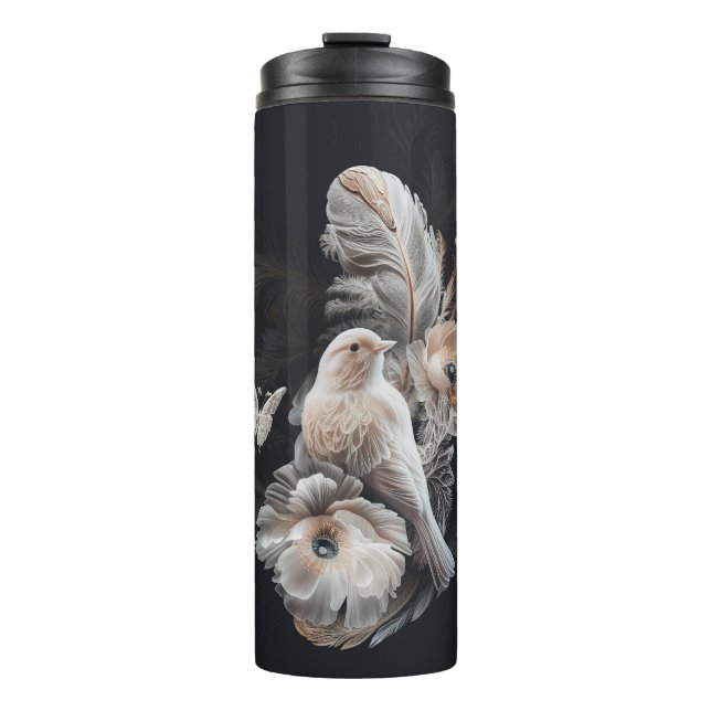 Garrafa Térmica Luxury Tumbler com pássaro, flores, penas 1 (Frente)