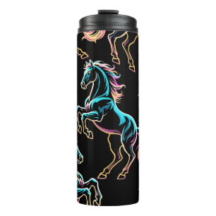 Garrafa Térmica Luz Neon de Cavalo Efeito Glitch Estilo Retro