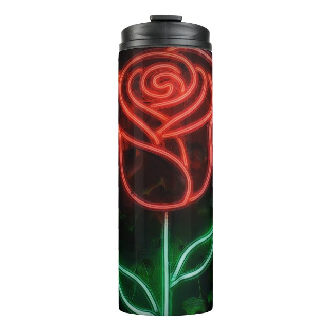Garrafa Térmica Luz Neon Vermelha Rosa de Hera Doce Brilhando  (Frente)