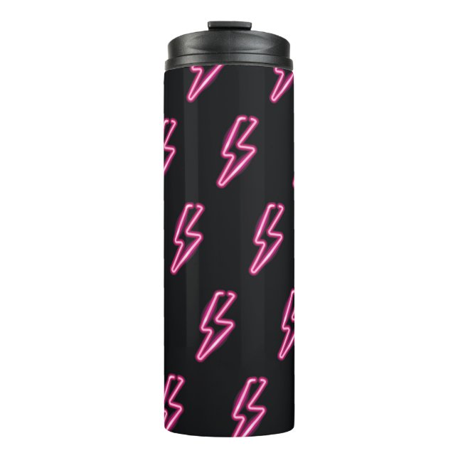 Garrafa Térmica Luz Rosa Neon: Fundo Escuro. (Frente)