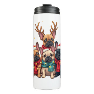 Garrafa Térmica Luzes de Natal Bulldogs Franceses Cachorro Xmas Fr