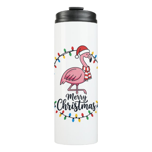 Garrafa Térmica Luzes de Natal de Flamingo Feriado (Frente)