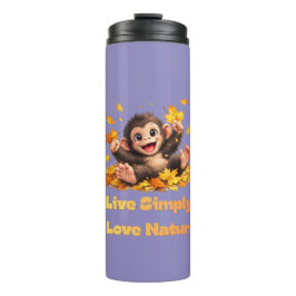 Garrafa Térmica Macaco Fofo Feliz Brincando em Folhas de Outono Ca