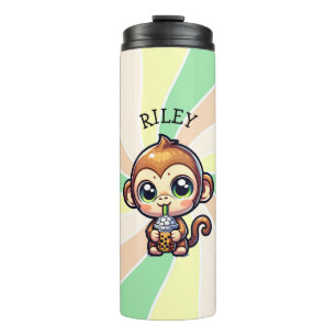 Garrafa Térmica Macaco Kawaii bonito com chá de bolha personalizad