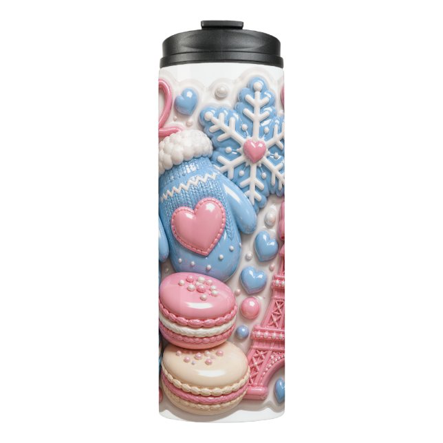 Garrafa Térmica Macarons Puffy Torre Eiffel França Inverno 3D (Frente)