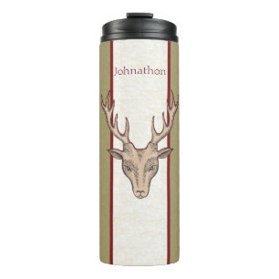 Garrafa Térmica Macho Brown Trophy Deer Head Antlers Red Borders