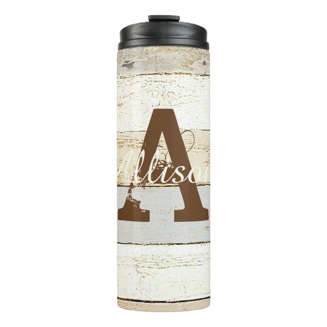 Garrafa Térmica Madeira rústica personalizada e letra (Frente)