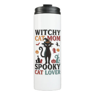 Garrafa Térmica Mãe de Gato do Halloween Design Vintage de Gata Am
