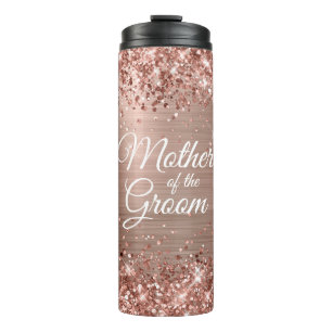 Garrafa Térmica Mãe do Noivo Brilho Rosa Dourado Glamour