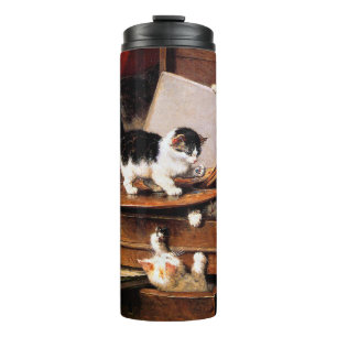 Garrafa Térmica Mãe Gato e Gatinhos na Mesa