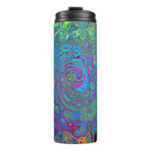 Garrafa Térmica Magenta, Azul e Verde Espuma do Mar Retro Swirl