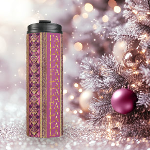 Garrafa Térmica Magenta Dourado Natal Fa La Pattern#27 ID1009