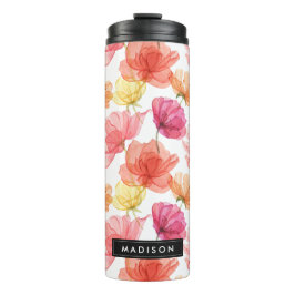 Garrafa Térmica Magenta Rosa e Laranja Aquarela Floral