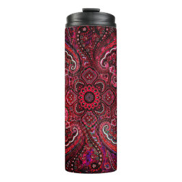 Garrafa Térmica Magnífico Paisley Vermelho em Fundo Preto
