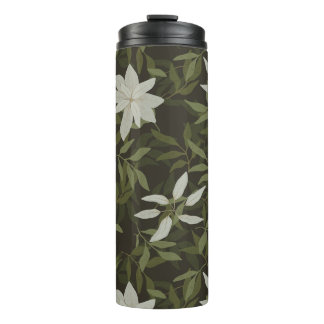Garrafa Térmica Magnolia e folhas verdes em preto