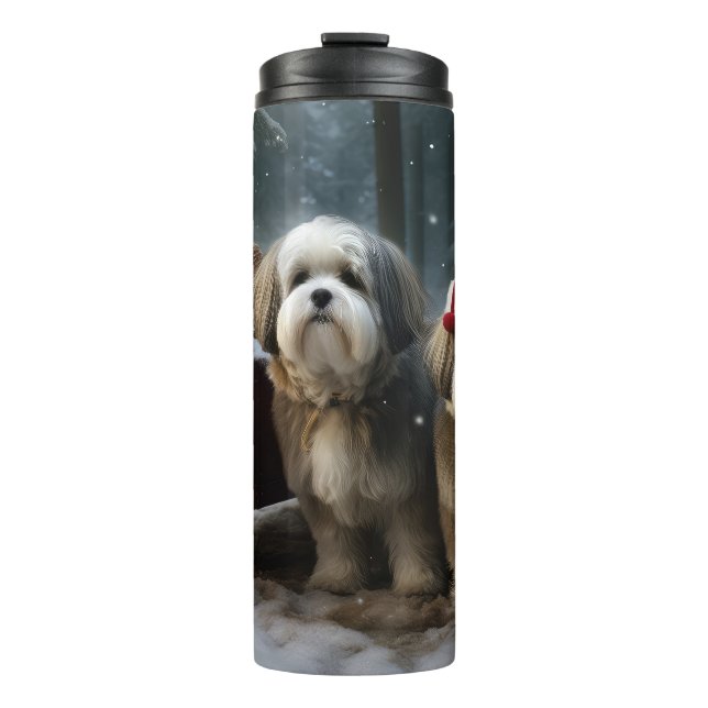 Garrafa Térmica Malti tzu Snowy Sleigh Decoração de Natal (Frente)
