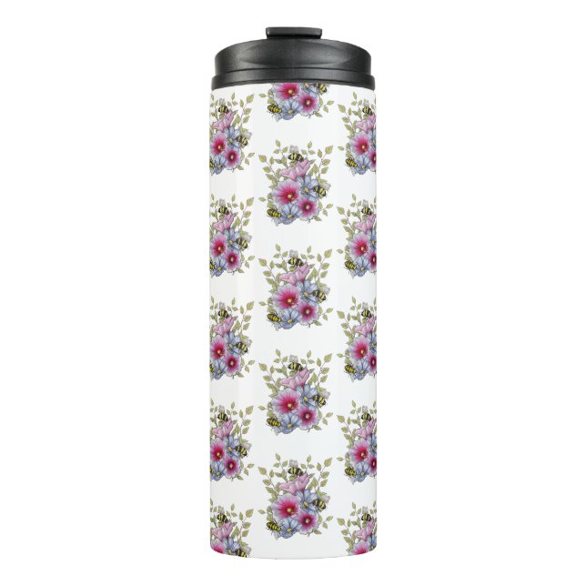 Garrafa Térmica Malvarisas e Flores Azuis com Abelhões (Frente)